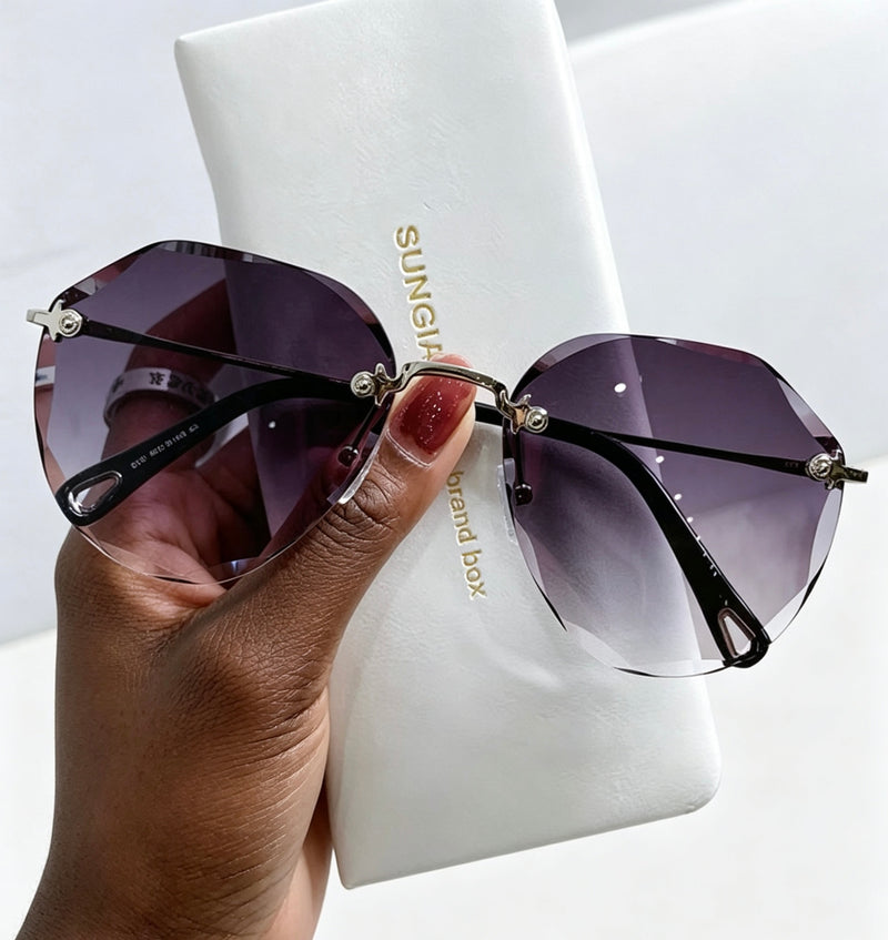 Sunglasses | Luxury Thin Metal Rimless Diamond Cut Lens
