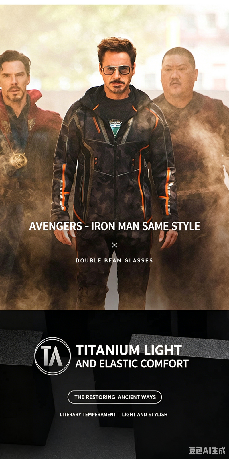 Prescription Glasses | Iron Man Style Double-Bridge Wide Titanium Frame