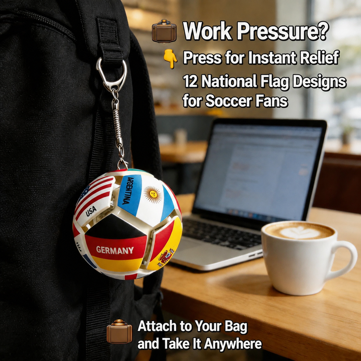 World Cup Soccer Fidget Pop It Keychain Stress Relief Pendant