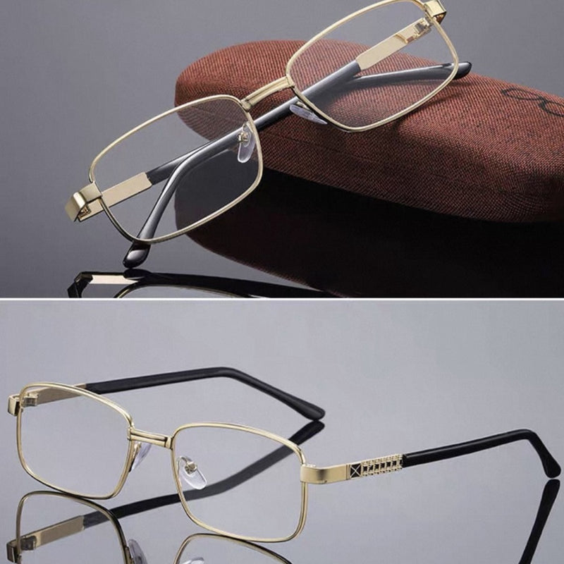 Men's Foldable Metal Square Prescription Reading Glasses