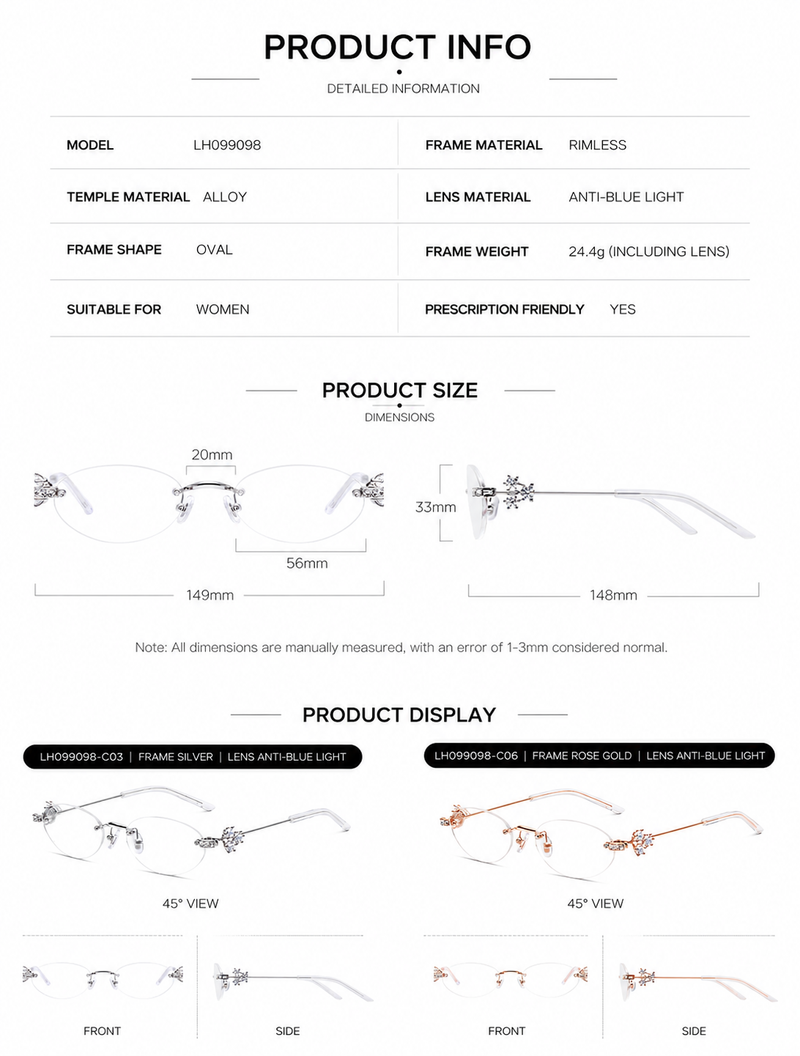 Women Luxury Rimless Glasses | Titanium Eyewear
