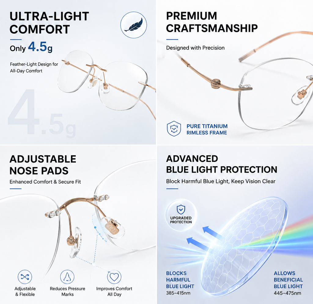 Women Rimless Ultra-Light Glasses | Blue Light Protection Eyewear