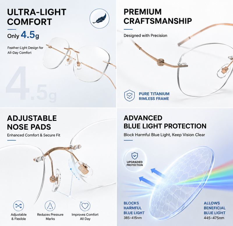 Women Rimless Ultra-Light Glasses | Blue Light Protection Eyewear