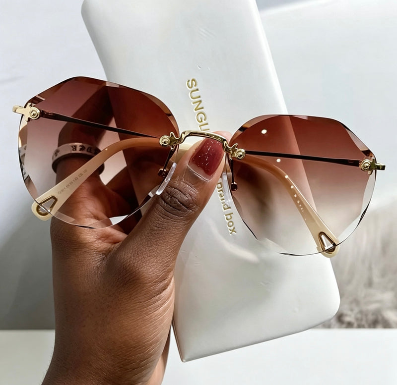Sunglasses | Luxury Thin Metal Rimless Diamond Cut Lens