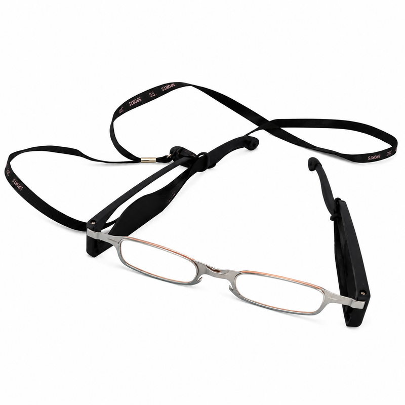 Prescription Reading Glasses, Folding Portable Frame with Neck Chain