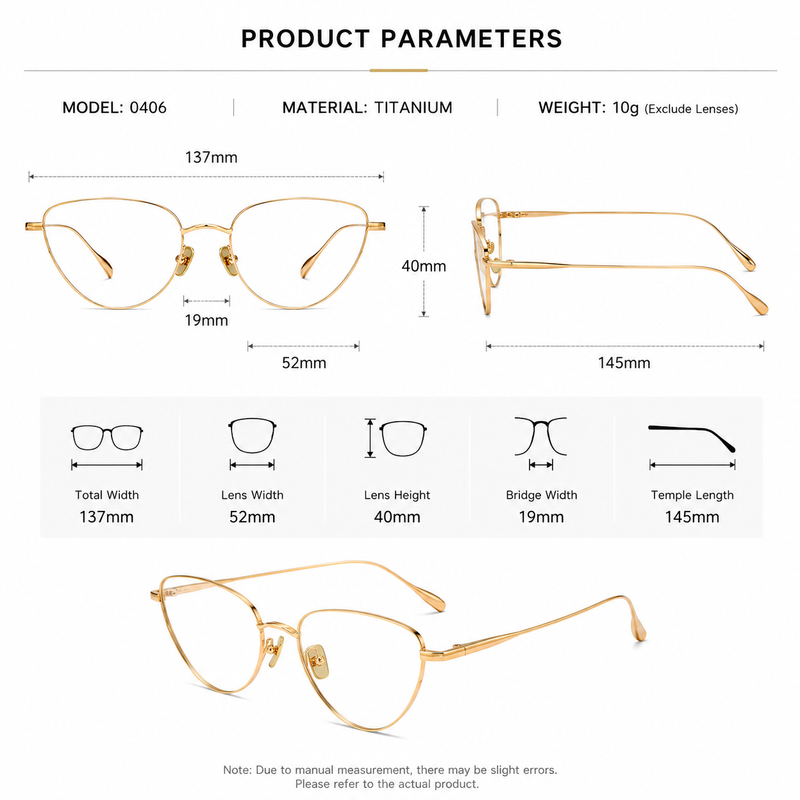 Prescription Women’s Eyeglasses | Gold Wire Cat Eye Ultralight Titanium Frame with Gradient Lenses