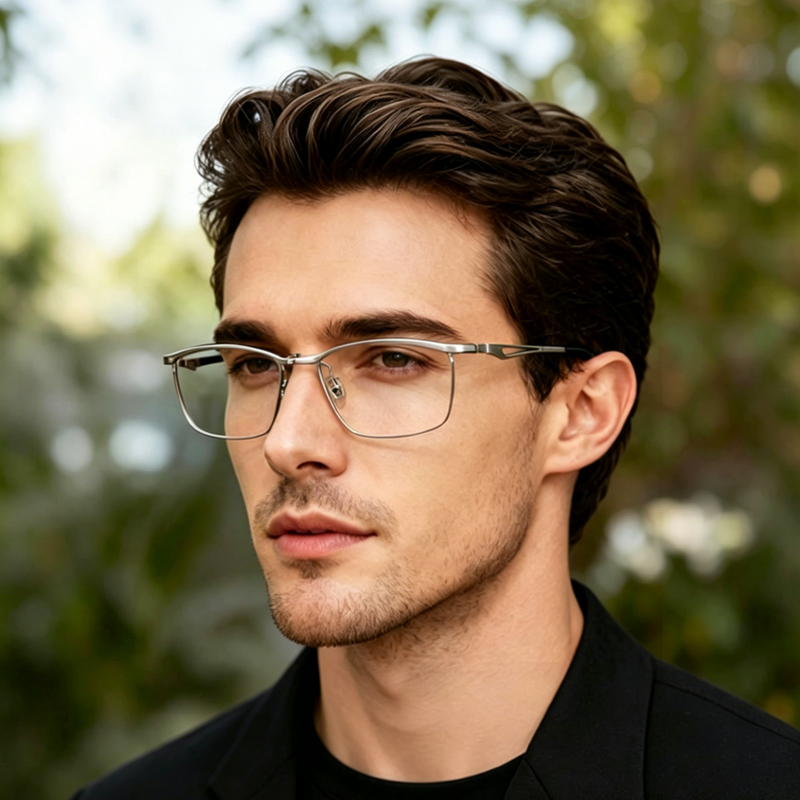 Men Foldable Pure Titanium Rx Glasses, Office Anti Blue Light Resin Lenses, 4 Color Options