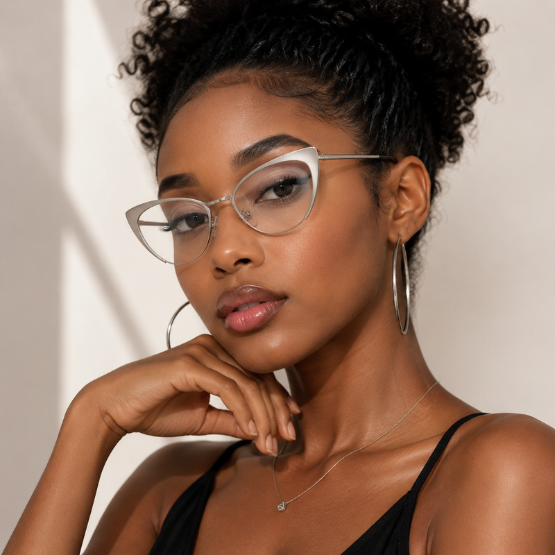 Prescription Women’s Eyeglasses | Retro Metal Cat Eye Silver Frame