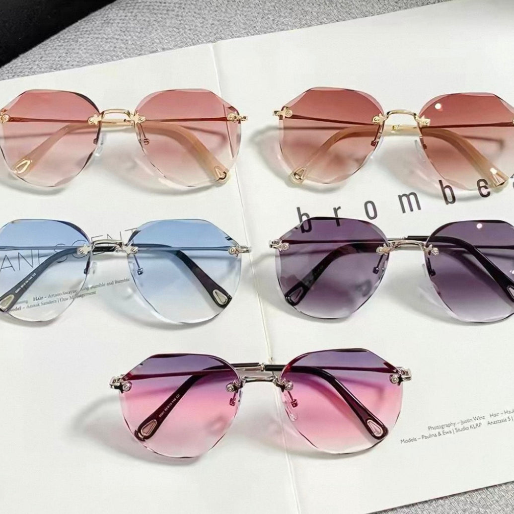 Sunglasses | Luxury Thin Metal Rimless Diamond Cut Lens