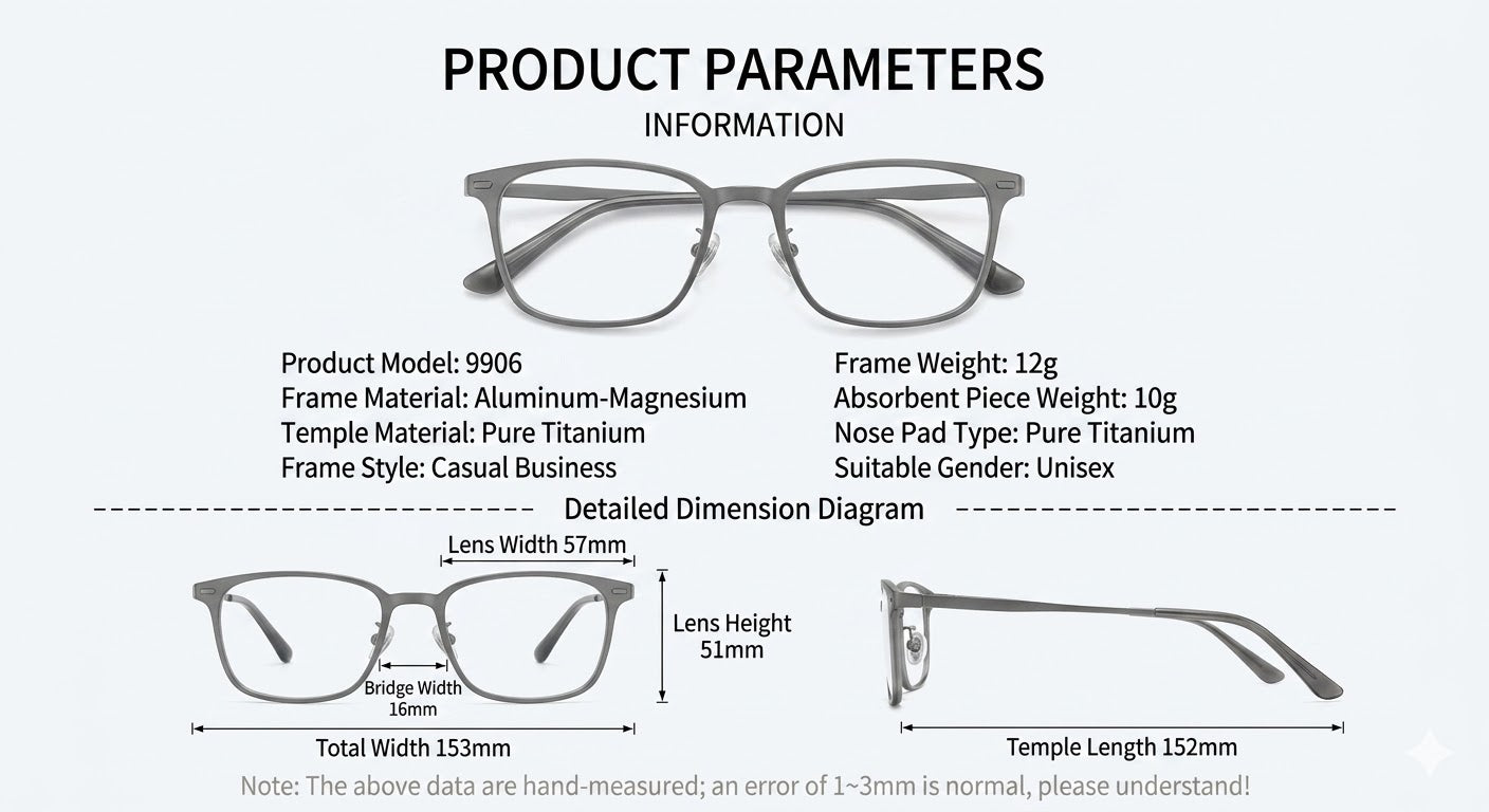 Prescription Eyeglasses | 10g Ultra-Light Titanium Alloy Magnetic Clip-On Frame