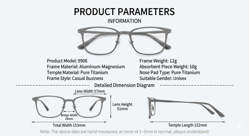 Prescription Eyeglasses | 10g Ultra-Light Titanium Alloy Magnetic Clip-On Frame