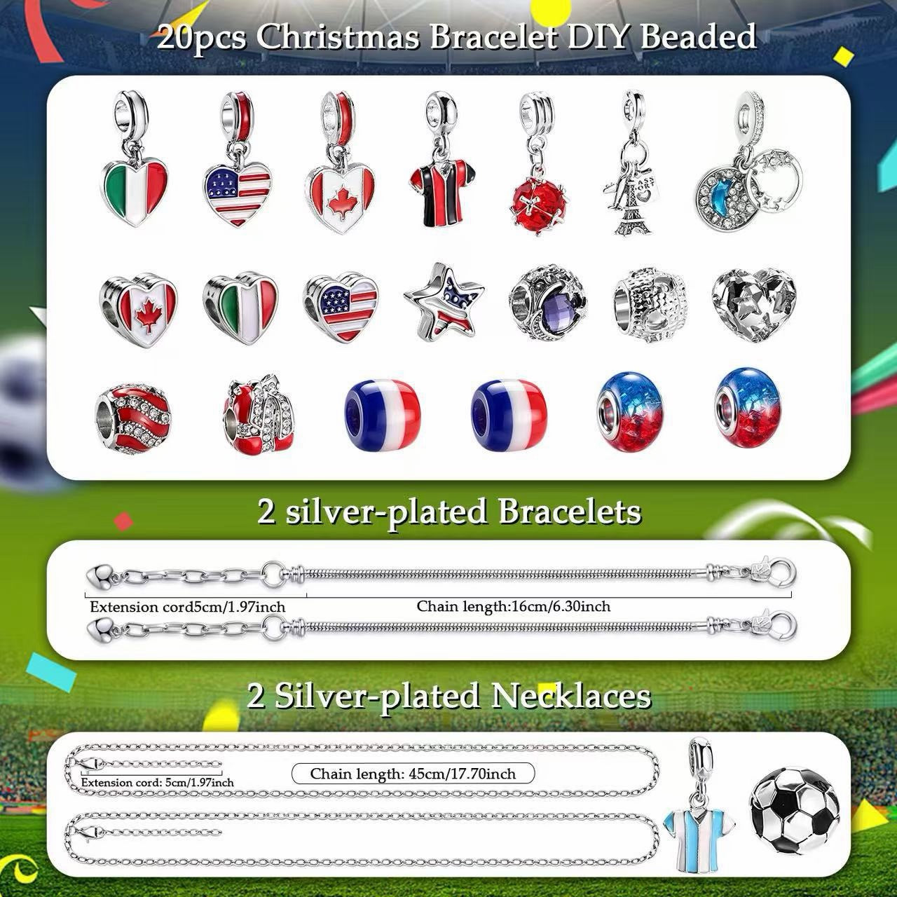 World Cup Football Country Flag DIY Charm Bracelet Jewelry Making Kit