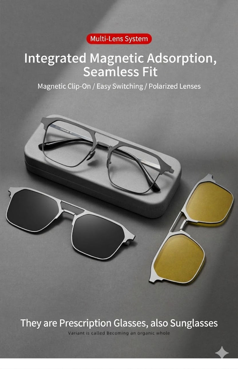 Prescription Eyeglasses | Magnetic Clip-On Glasses with Polarized Sun Lens & Night Driving Lens