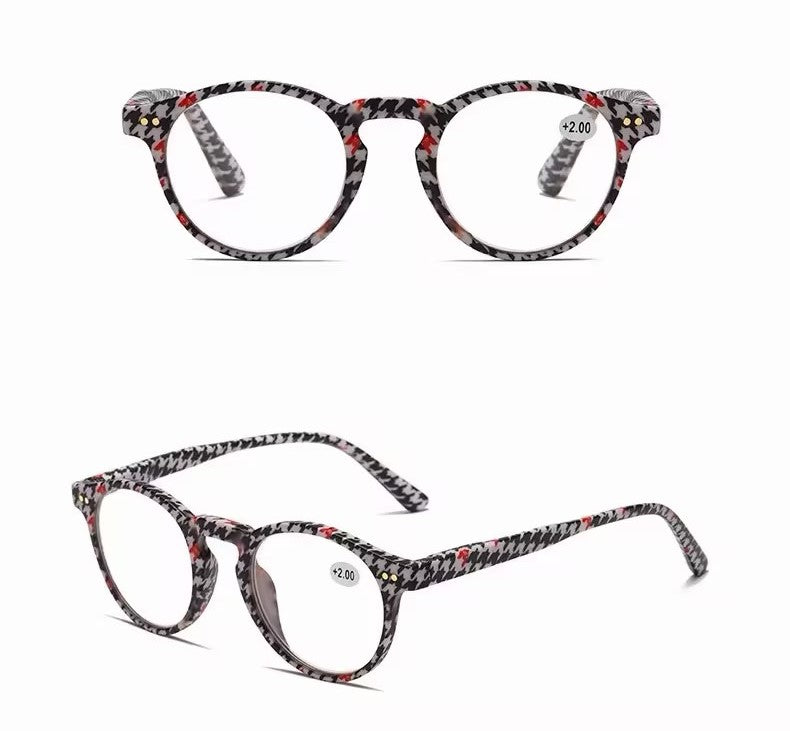 Prescription Reading Glasses, Fashionable Plaid Round Presbyopia Frames