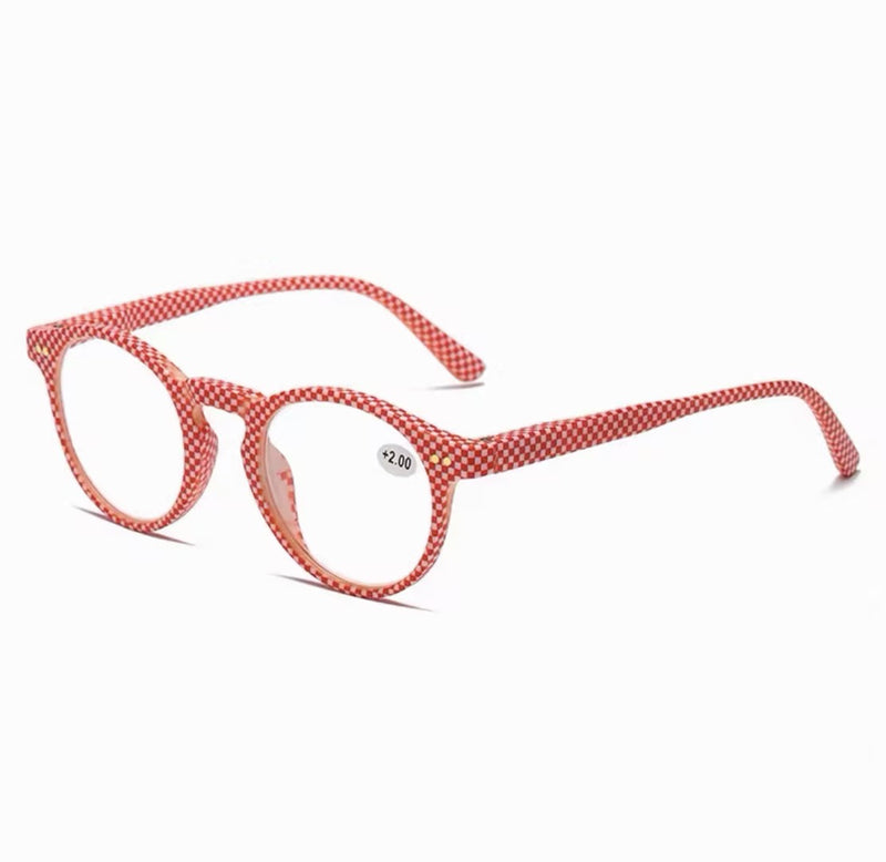 Prescription Reading Glasses, Fashionable Plaid Round Presbyopia Frames