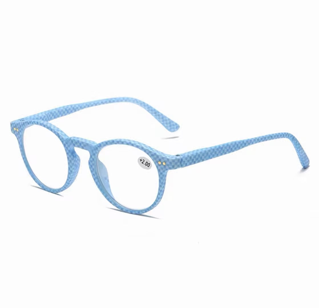 Prescription Reading Glasses, Fashionable Plaid Round Presbyopia Frames
