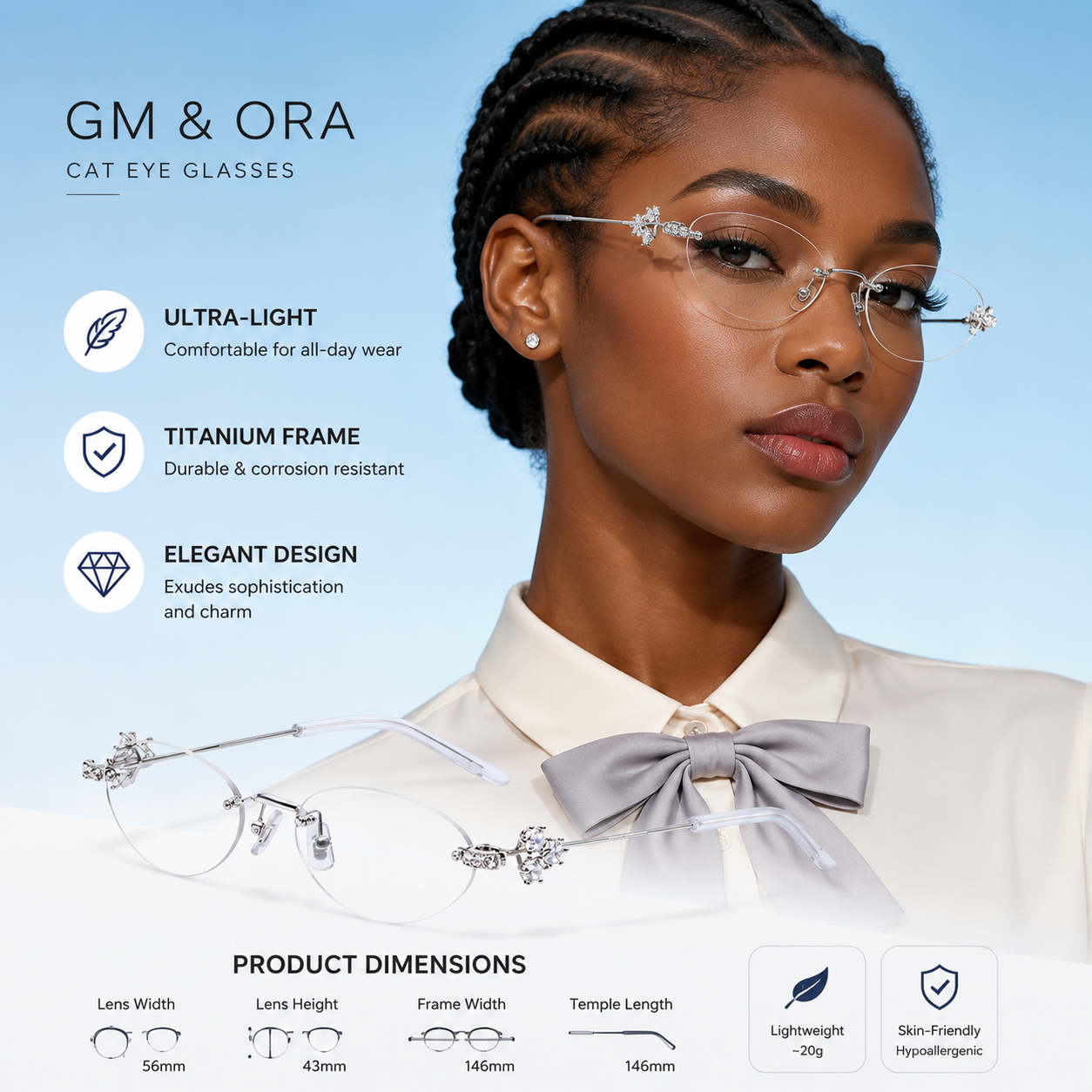 Women Silver Rimless Glasses | Luxury Fashion Eyewear