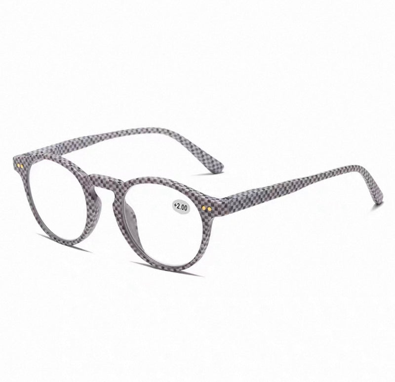 Prescription Reading Glasses, Fashionable Plaid Round Presbyopia Frames