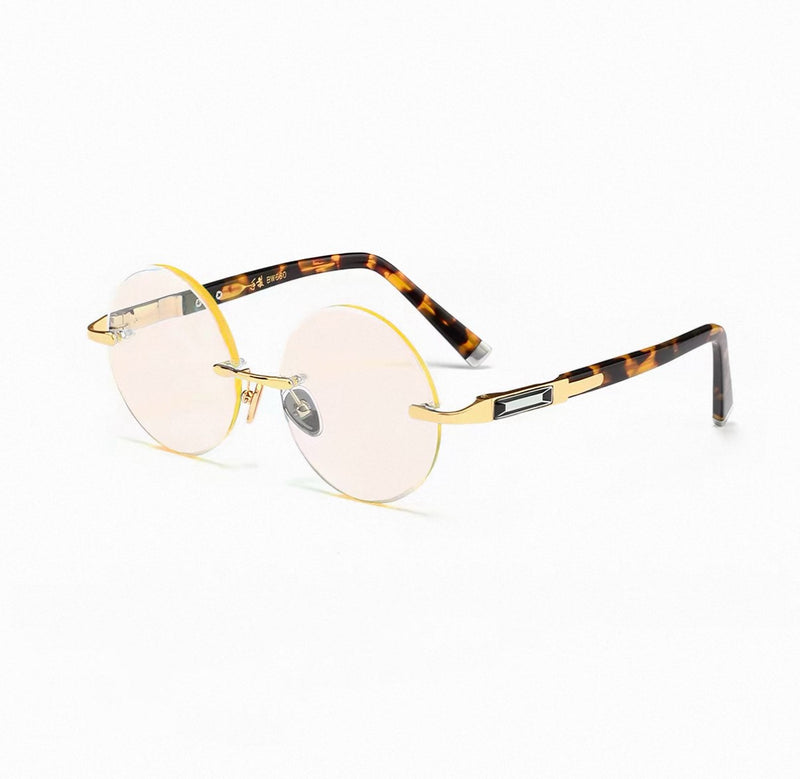 Sunglasses, Vintage Rimless Round Natural Crystal Stone