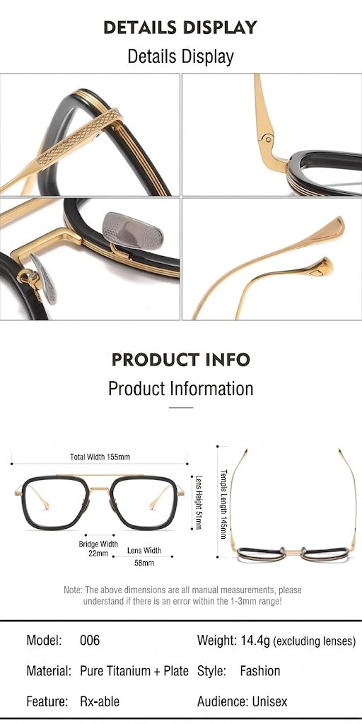 Prescription Glasses | Iron Man Style Double-Bridge Wide Titanium Frame