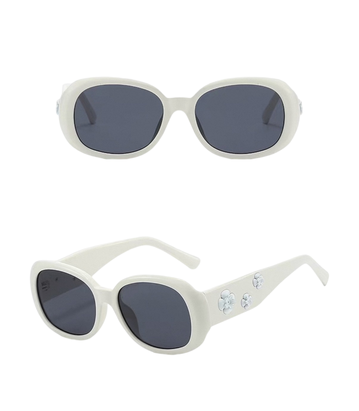 Sunglasses | Oval Frame White Camellia Decor
