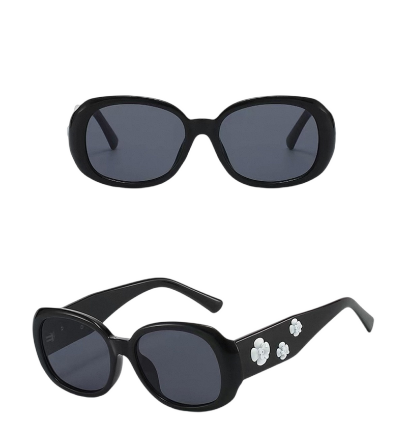 Sunglasses | Oval Frame White Camellia Decor
