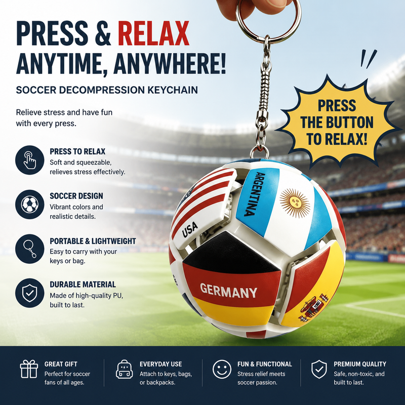 World Cup Soccer Fidget Pop It Keychain Stress Relief Pendant