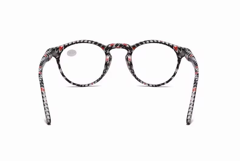 Prescription Reading Glasses, Fashionable Plaid Round Presbyopia Frames