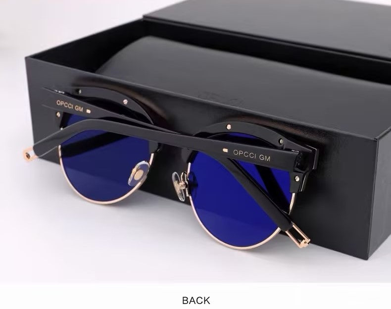 Women’s Sunglasses｜Cat Eye Half Rim Gold Metal Shades