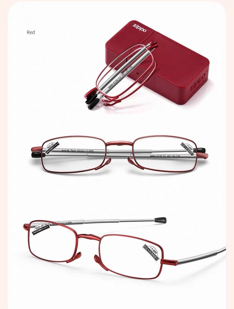 Foldable Anti Blue Light Prescription Reading Glasses with Magnetic Case