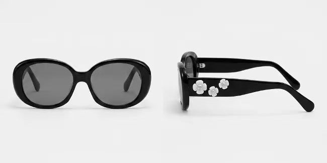 Sunglasses | Oval Frame White Camellia Decor