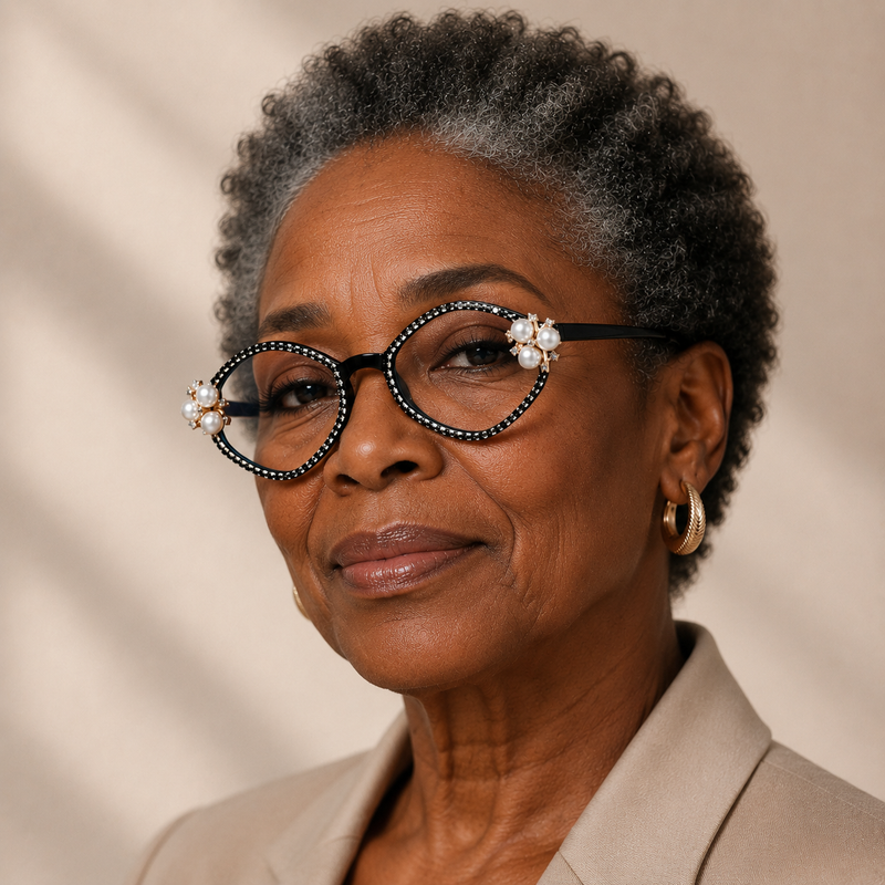 Prescription Reading Glasses, Elegant Metal Hinge Diamond-Accent Frame