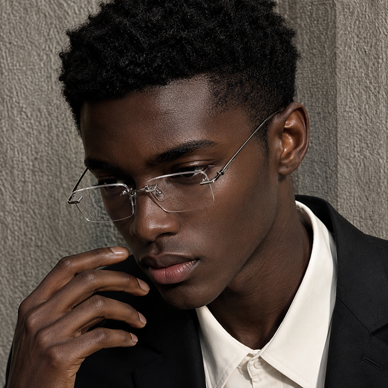 Prescription Eyeglasses | Rimless Ultra-Light Titanium Frame for Wide Face