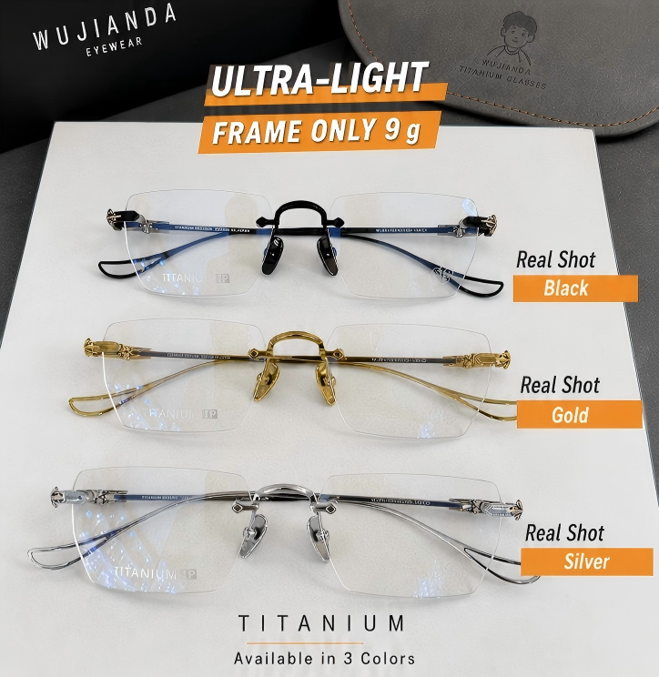 Prescription Eyeglasses | Rimless Ultra-Light Titanium Frame for Wide Face