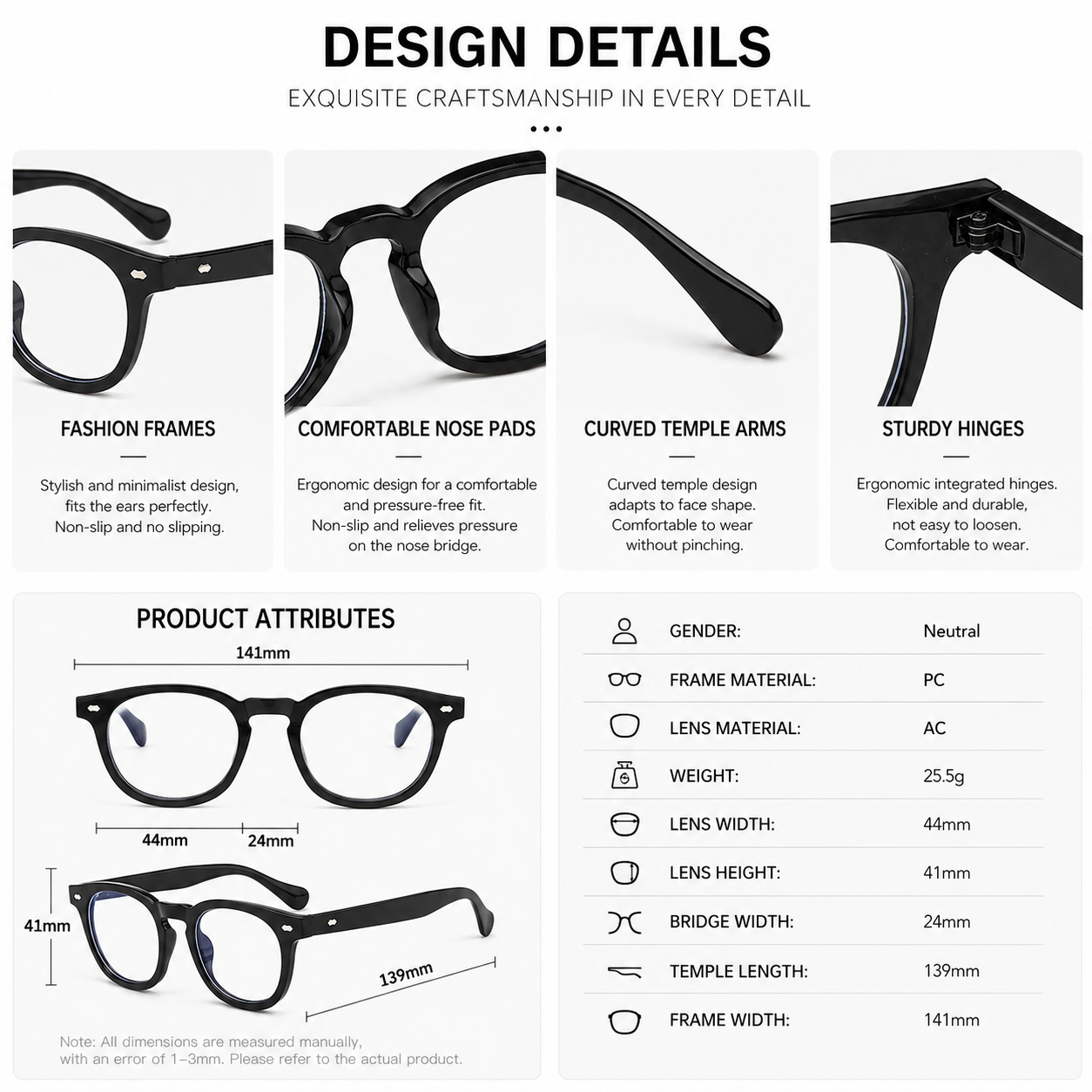Prescription Reading Glasses, Classic Round Black Frame