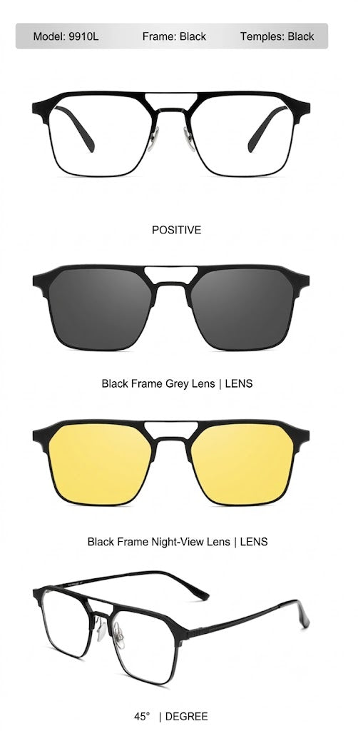Prescription Eyeglasses | Magnetic Clip-On Glasses with Polarized Sun Lens & Night Driving Lens