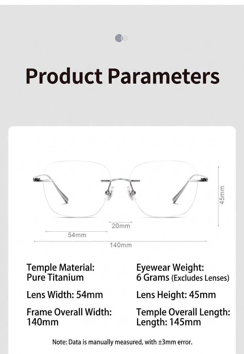 Prescription Eyeglasses | 6g Ultra-Light Rimless Glasses with Pure Titanium Frame