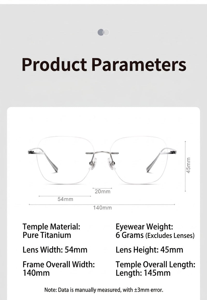 Prescription Eyeglasses | 6g Ultra-Light Rimless Glasses with Pure Titanium Frame