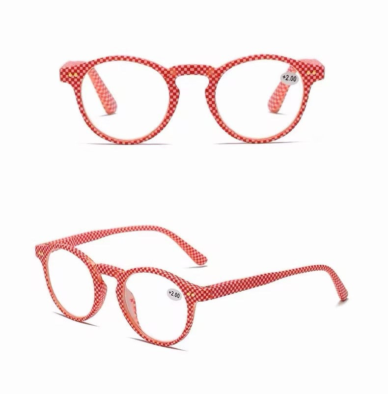 Prescription Reading Glasses, Fashionable Plaid Round Presbyopia Frames