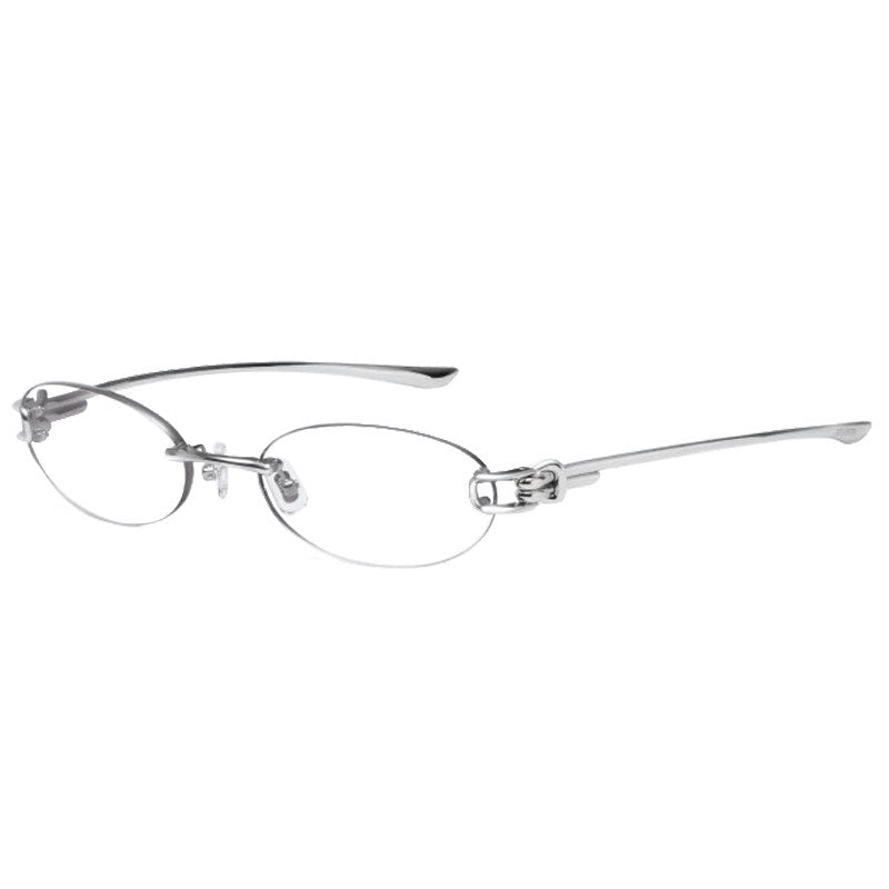 Prescription Eyeglasses | Oval Wire Knot Rimless Silver Frame
