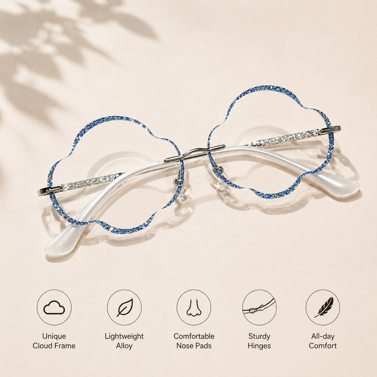 Prescription Women’s Eyeglasses | Cloud Shape Rimless Metal Frame with Rim Detail