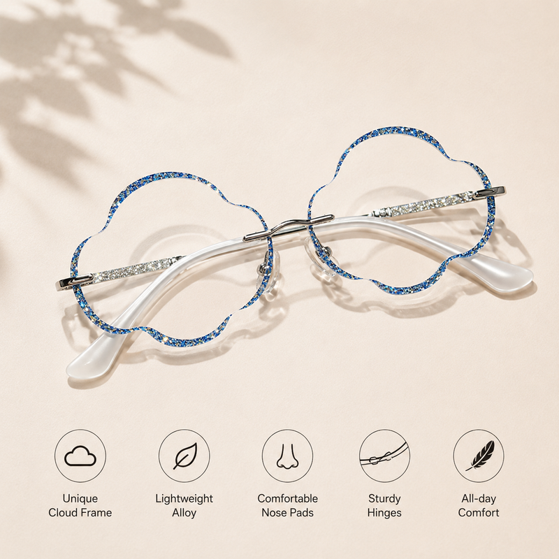 Prescription Women’s Eyeglasses | Cloud Shape Rimless Metal Frame with Rim Detail