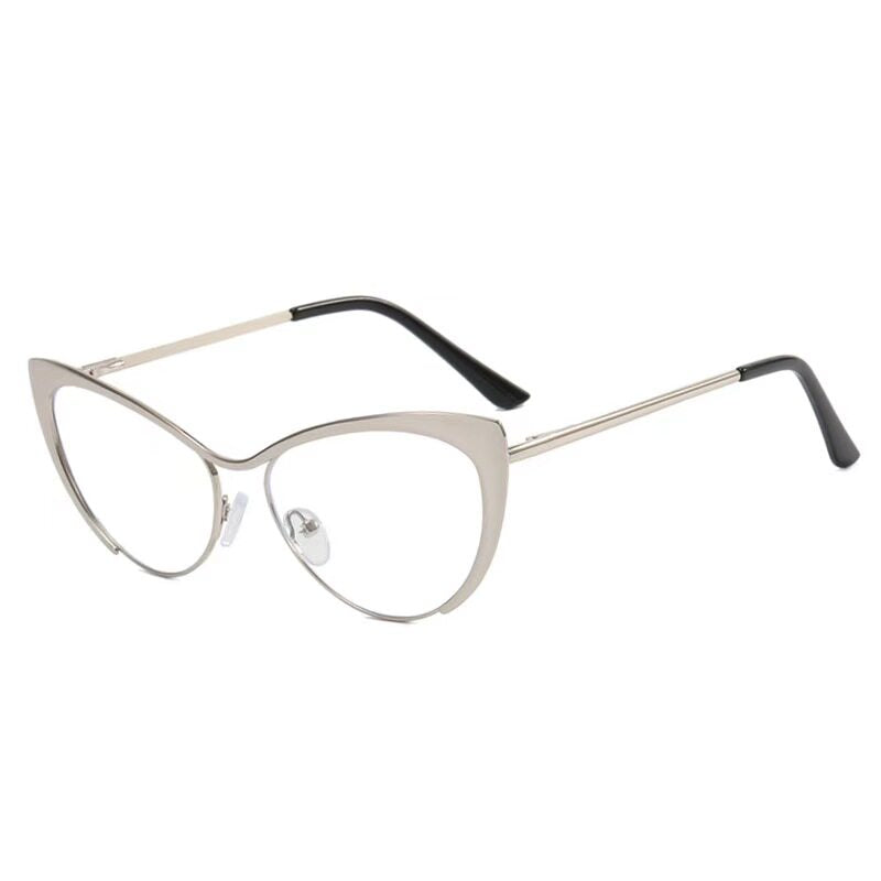 Prescription Women’s Eyeglasses | Retro Metal Cat Eye Silver Frame