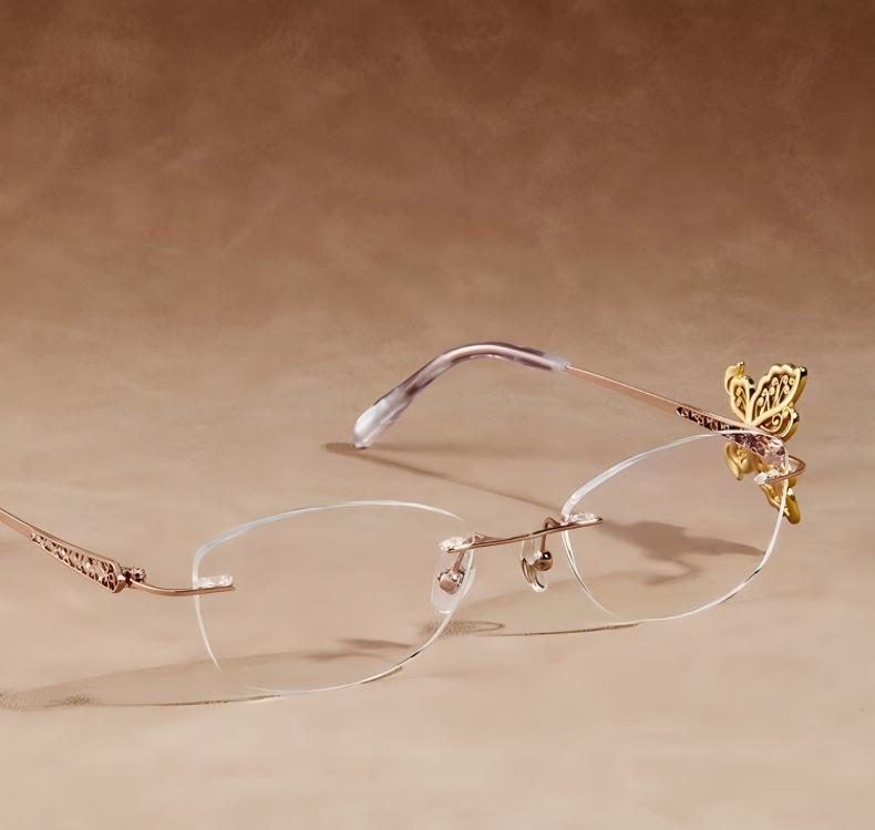 Prescription Women’s Eyeglasses | Ultralight Rimless Gold Butterfly Metal Frame
