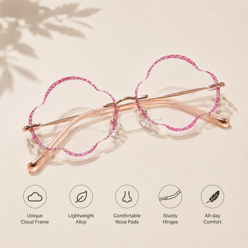 Prescription Women’s Eyeglasses | Cloud Shape Rimless Metal Frame with Rim Detail