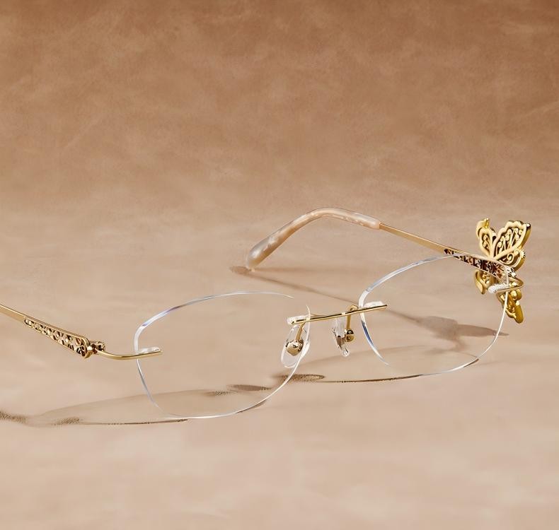 Prescription Women’s Eyeglasses | Ultralight Rimless Gold Butterfly Metal Frame