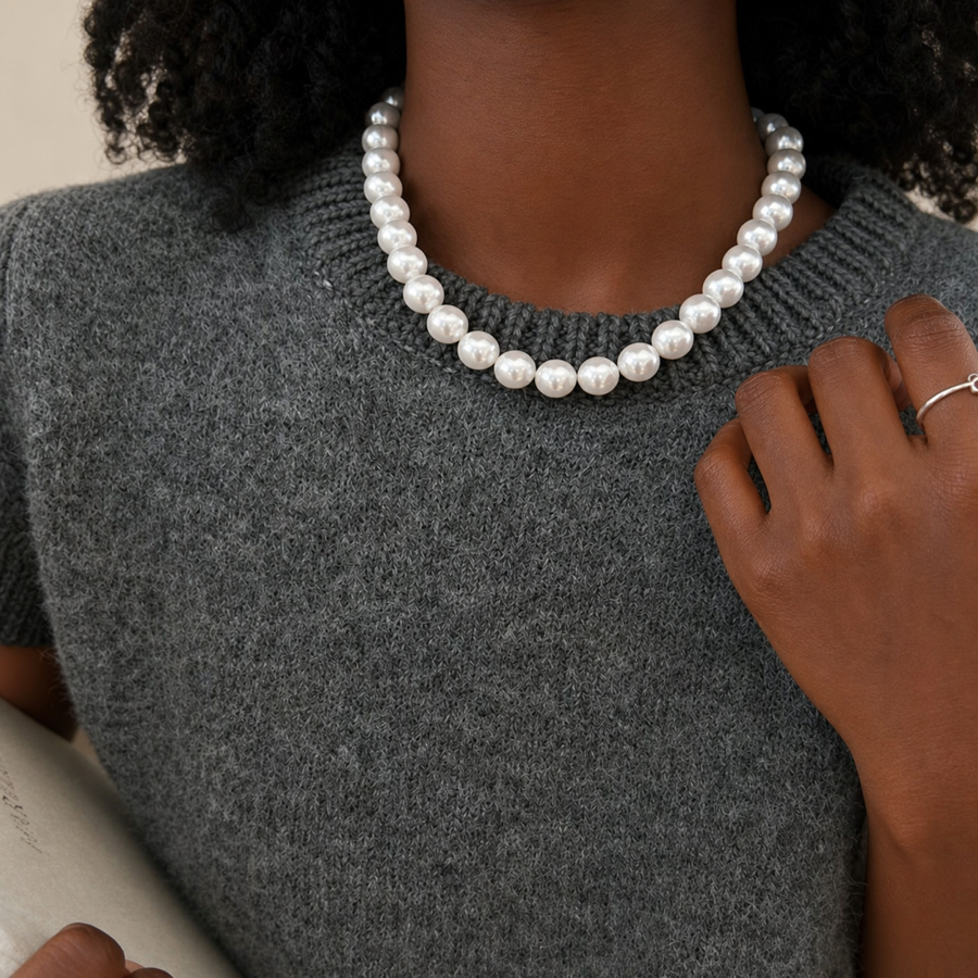 Necklaces | Minimalist Elegant Faux Pearl Choker with Magnetic Clasp